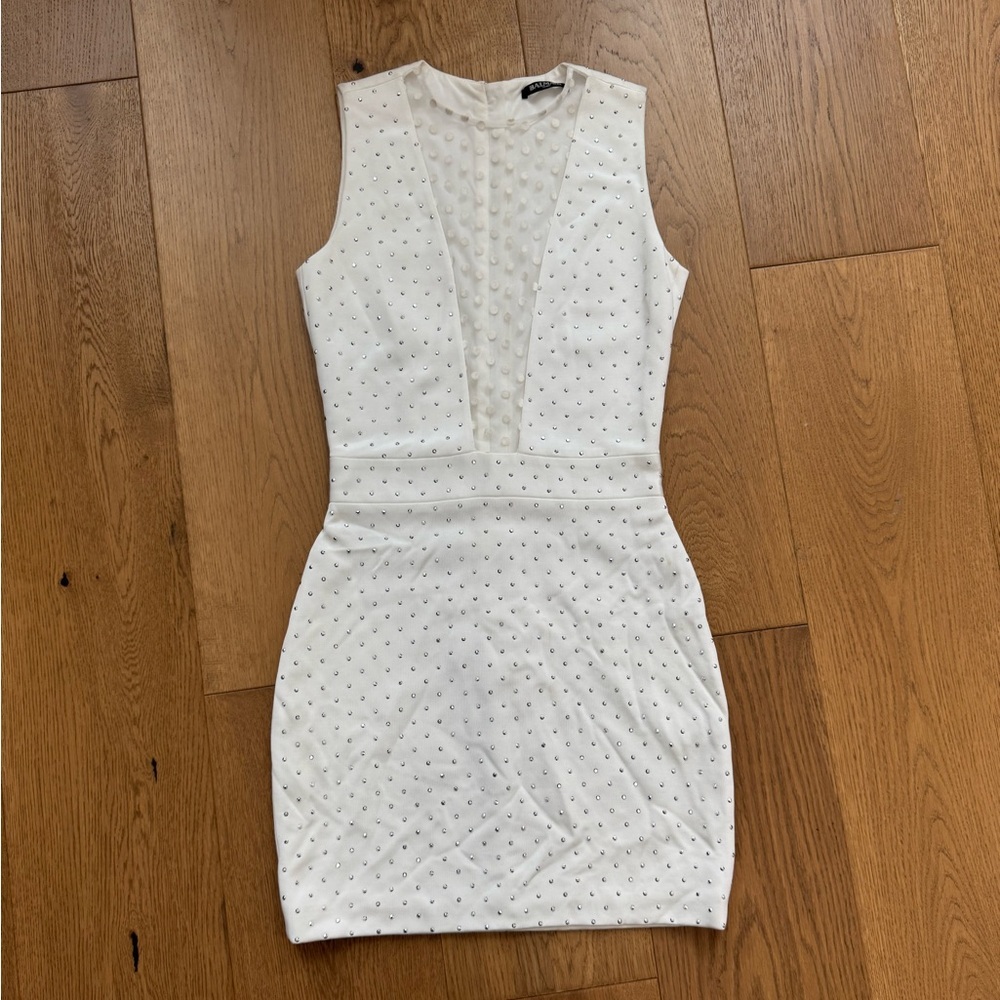Balmain Studded Mini Dress - White & Silver - Size 36 (US 4) - GUC+